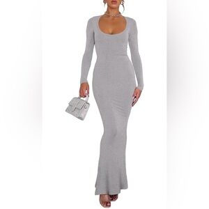 Gray Long Sleeve body con Maxi Dress